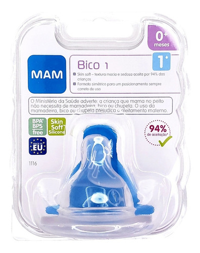 Bico Mamadeira Nº 1 Mam 0+ Mês Ortodôntico Fluxo Lento Full