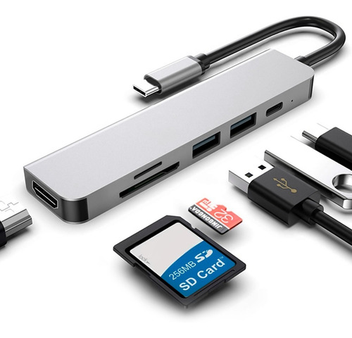 Imagen 1 de 9 de Adaptador Usb C Para Celular Macbook Pro Air Hdmi 4k 6 En 1