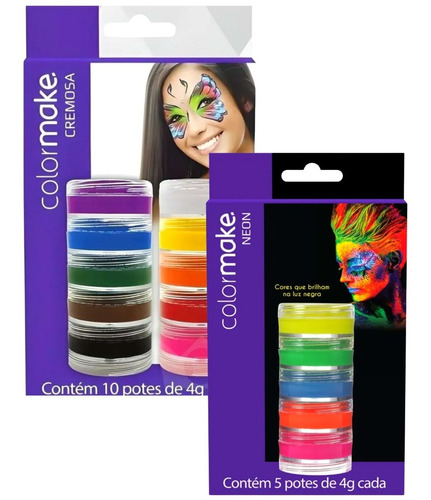 Kit Tinta De Rosto Color Make 10 Cores Vivas +5 Neon Cremosa