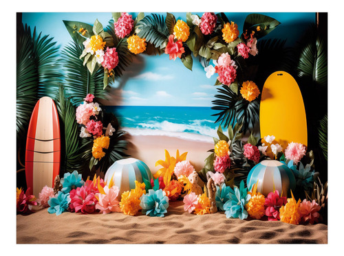 Fundo Fotográfico Verão Praia Em Tecido 2,20m X 1,50m F419 Desenho Impresso Horizontal