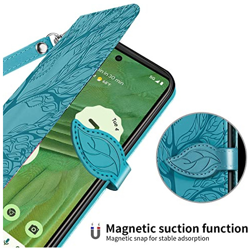 Funda Cartera Para Google Pixel 7 (2022) Turquesa Pu Piel Si