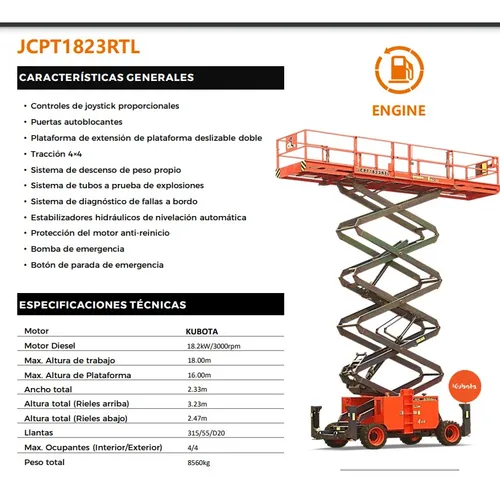 Plataforma Elevadora Tijera 18 Mts - Motor Kubota - Dingli!!