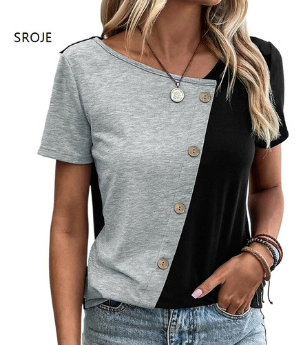 C14, Camiseta De Mujer Con Botones, Decoración, Bloques De