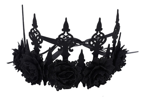 Corona Reina Gotica Flores Negras Disfraz Halloween
