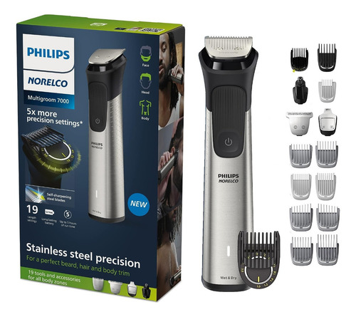 Máquina Afeitadora Norelco Philips Multigroom 7000 Mg7910/49 Color Plateado