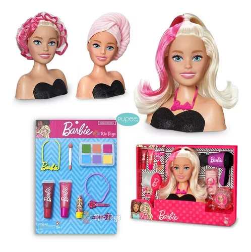 Combo Boneca Barbie Busto Fala Frases + Kit Fashion Maquiagem ED1  Brinquedos Kit Infantil menina rosa