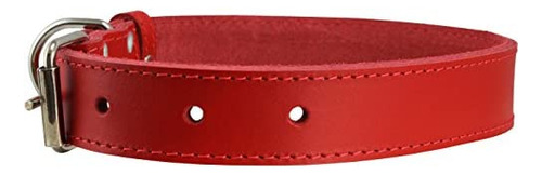 Collar Para Perro De Cuero Genuino Rojo 7 Tamaños (16-18.5 C