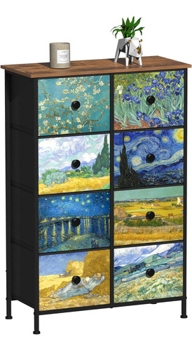 Cómoda Alta 8 Cajones Dormitorio Estrecha Van Gogh Có...