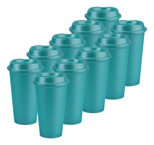 25 Vasos Uupz Star 473 Ml Con Tapa Cafetera, Reutilizables Verde Metálico
