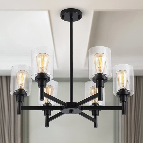 Lightdamy Farmhouse Chandelier Con Cilindro Vidrio Transpare