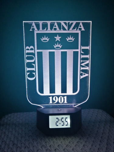 Lámpara Led Ilusión 3d Reloj Alarma Club Alianza Lima