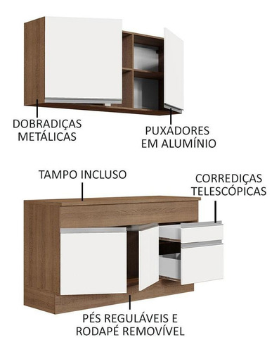 Cozinha Madesa Glamy 150001 Armário E Balcão (com Tampo) Rb Cor Rustic/Branco