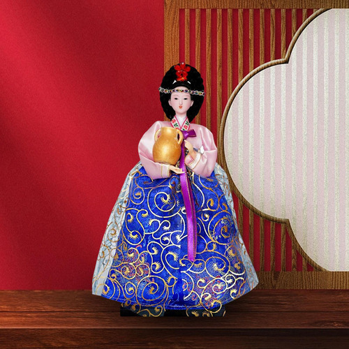 Popular Figura De Geisha Coreana, Artesanía En Rosa Y Azul