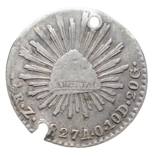 México 1/2 Medio Real Zacatecas 1827 A. O. Plata Ley 0.903