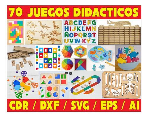 Pack Vectores Corte Laser -70 Juegos Didacticos - Montessori