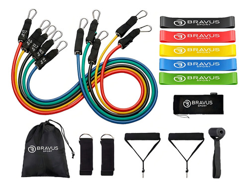 Tubing Pro 11 Peças Elástico Exercício E 5 Mini Bands Bravus
