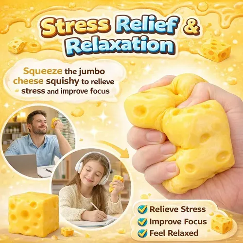Juguete Anti Estrés De Queso Gigante - Squishy Amarillo Suave Para Aliviar La Tensión, Ideal Para Niños Y Adultos