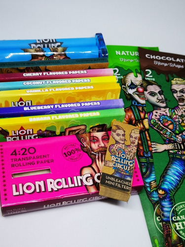 Kit Lion Rolling 5 Sabores Celu + 2 Blunts+ Maquina+ Filtros