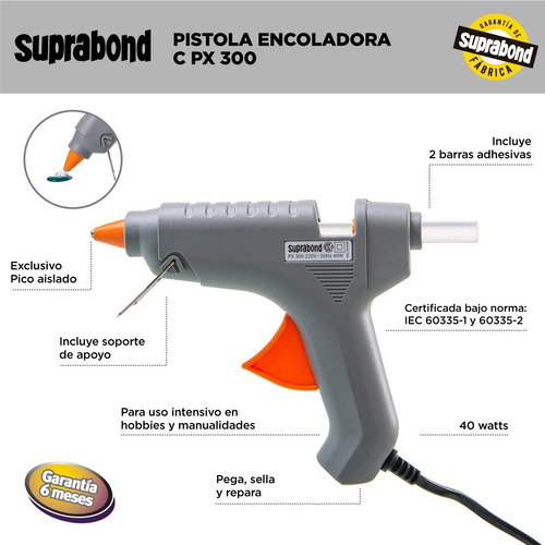 Imagen 2 de 10 de Pistola Encoladora Suprabond Modelo Px 300 + Barras 500g