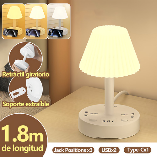 Lámpara Led De Sobremesa Ajusta Multicontactos De 3 Tomas Con 2 Usb 1 Tipo-c
