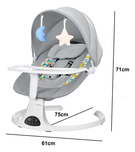 Mecedora 3en1 Bebé: Silla Comer+mosquitero Con Usb/cargador , Hamaca Para Bebé Con Mosquitera, Silla Mecedora Para Bebe, Silla Acolchada Multifuncional Para Bebés (gris Claro)