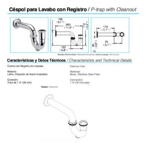 Cespol Para Lavabo Cromo Proyecta Ces-01