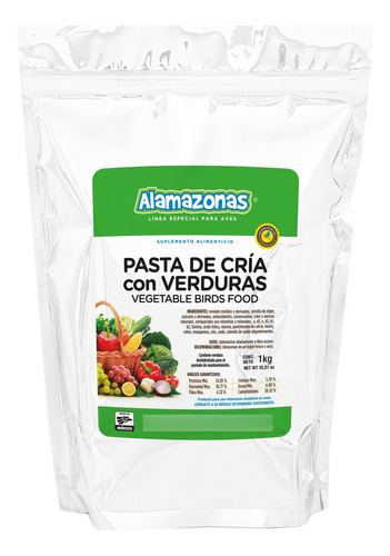 Pasta De Cría Con Verduras 1kg Periquitos Alamazonas