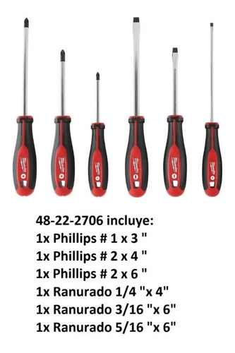 Destornillador 6 Uni Milwaukee 48-22-2706 Punta Magnetica