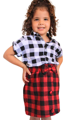 Saia Xadrez Infantil Festa Junina Menina Mini Diva Tendência