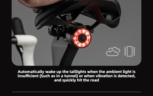 Luz Trasera Inteligente Sensor Freno Impermeable Rockbros Negra