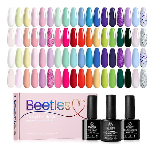 Beetles Kit Esmalte Uñas Gel 36 Colores Con Capa Base Gel Br