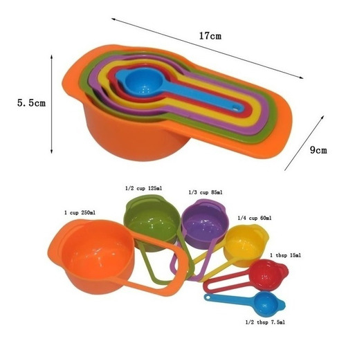 Set De 6 Cucharas Tazas Medidoras De Colores