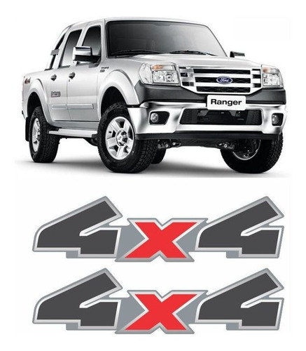 Par De Adesivos 4x4 Ford Ranger 2010/2012 Grafite/cromado