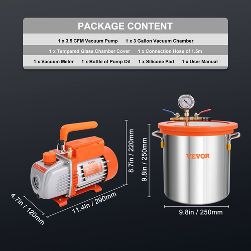 Vevor Kit Cámara De Vacío De 5 Galones+bomba De Vacío 3.5cfm