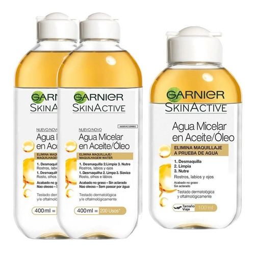 Pack 2 Agua Micelar Óleo + Travel Size Garnier Skin Active