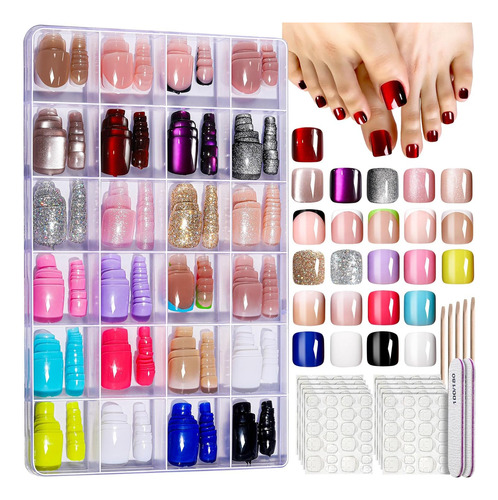 Fandamei Uñas Postizas A Presión, 24 Colores Cuadrados Corto
