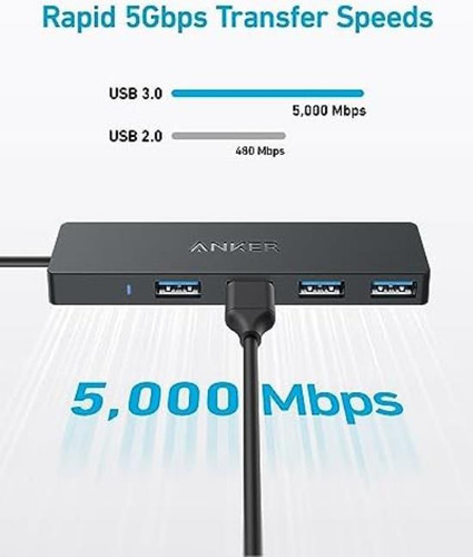 Anker Hub Datos Usb 3.0 4 Puertos, 5gbps Alta Velocidad