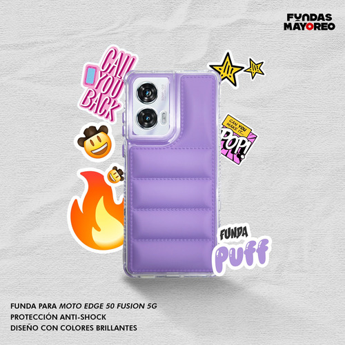 Funda Puff Moto Edge 50 Fusion Con Mica Lila