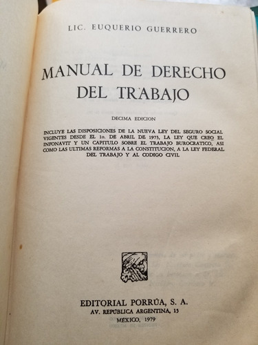 A0 Manual De Derecho Del Trabajo 10.a Ed Euquerio Guerrero (Usado)
