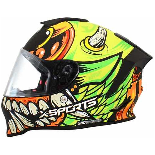 Casco Integral X Sports V151 Evil Verde Naranja