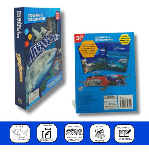 Libro Infantil Tiburones Con 4 Figuras Coleccionables