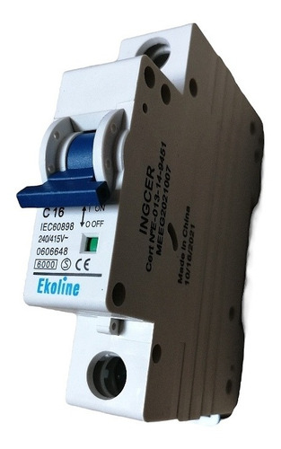 Interruptor Automático 1x16a Tipo C 6k Cert Sec Ekoline