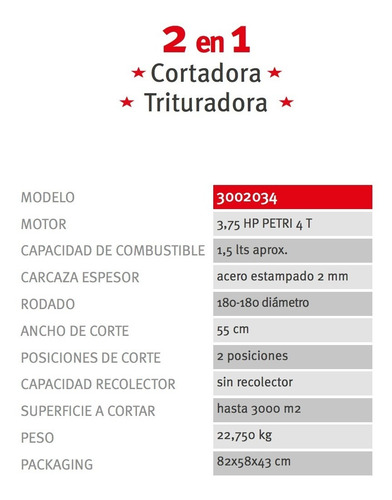 Imagen 3 de 6 de Cortadora De Cesped Petri 3.75 Hp Sin Bolsa Descarga Lateral