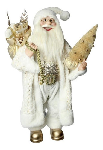 Papai Noel Com Roupa Branca Dourada Com Arvore De Natal 60cm