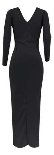 Vestido Em V Feminino Com Zíper Na Frente E Nas Costas, Mang