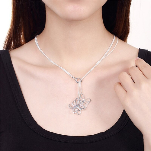 Collar Tres Cadenas De Serpientes Dije De Mariposas - Plata
