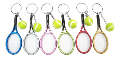 Lioobo 6pcs Mini Raqueta De Tenis Llavero Llavero Pelota Dep