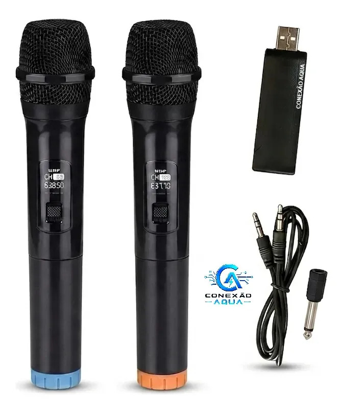 Kit 2 Microfones Sem Fio Profissional Bluetooth