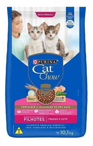 Alimento Cat Chow Defense Plus para gato desde cedo sabor frango e leite em sacola de 10.1kg