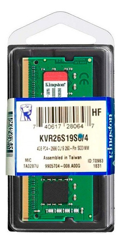 Memoria Ddr4 4gb Kvr26s19s8/4 Kingston 